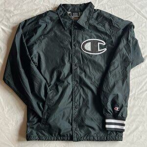 Champion Vintage Black Logo Varsity Windbreaker Jacket - Men's X-Small